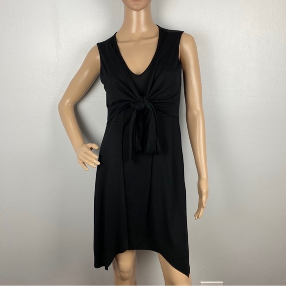 NEW ALLSAINTS BLACK JERSEY TIE-WAIST MINI DRESS - Picture 2 of 7